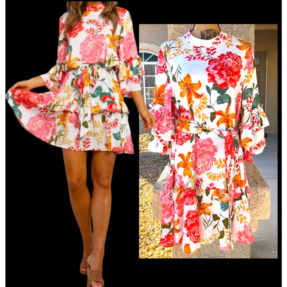 Petal & Pup Peta Belted Floral Dress White Size M